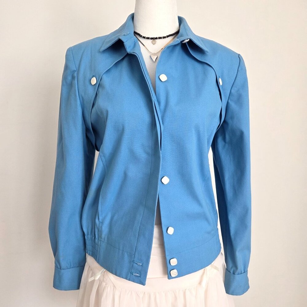 Vtg 70s Sky Blue Workwear Jacket Sz 8 ILGWU Union Suburban‎ Petites Pearl Button